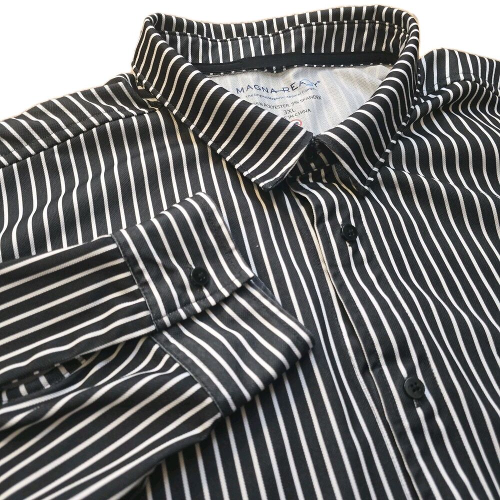 MagnaReady 3XL Black & White Stripe Magnetic Front Long Sleeve Cooling Adaptive